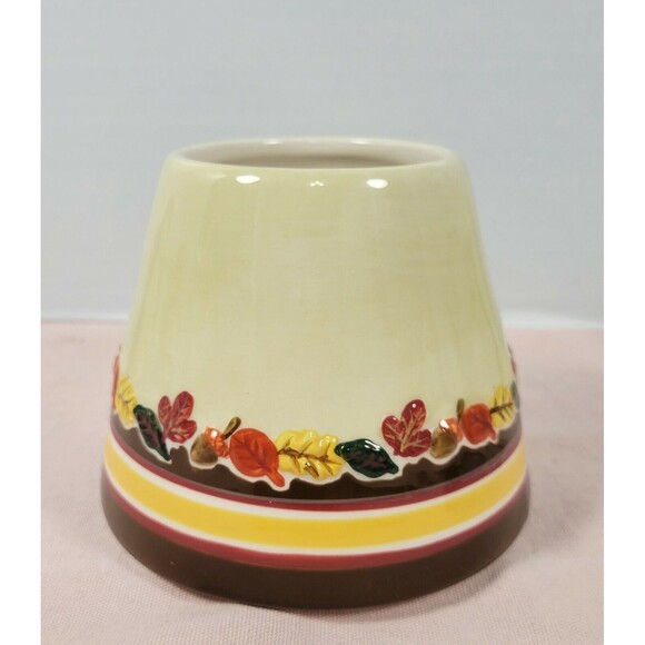 Harvest Ceramic Candle Shade 4.5" White Brown Yellow Fall Decor Hand Painted - Picture 2 of 7